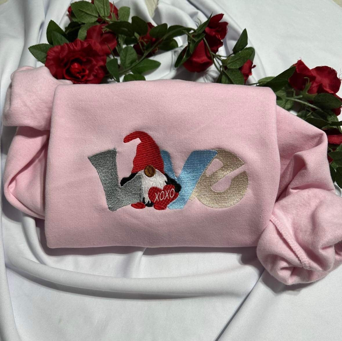 Gnome Valentine Embroidered Sweatshirt: Love Crewneck