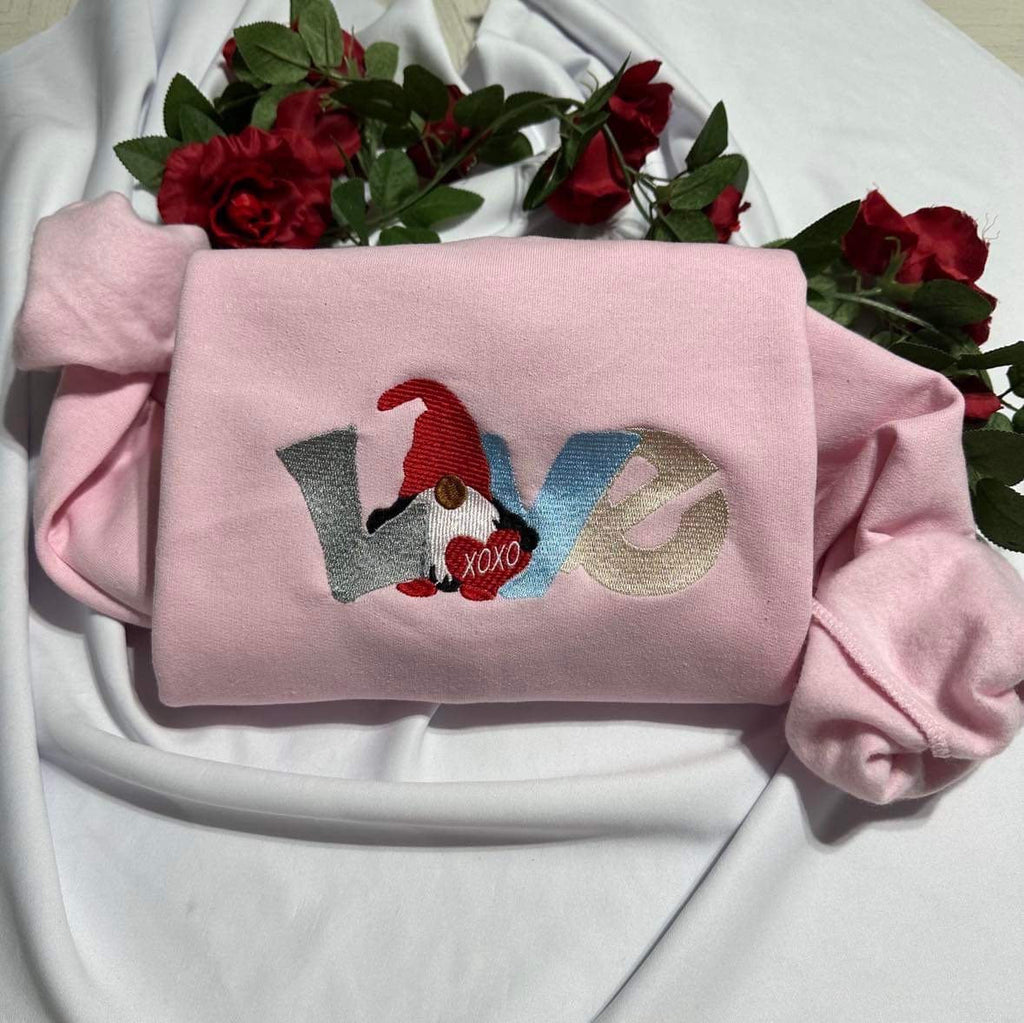 Gnome Valentine Embroidered Sweatshirt: Love Crewneck