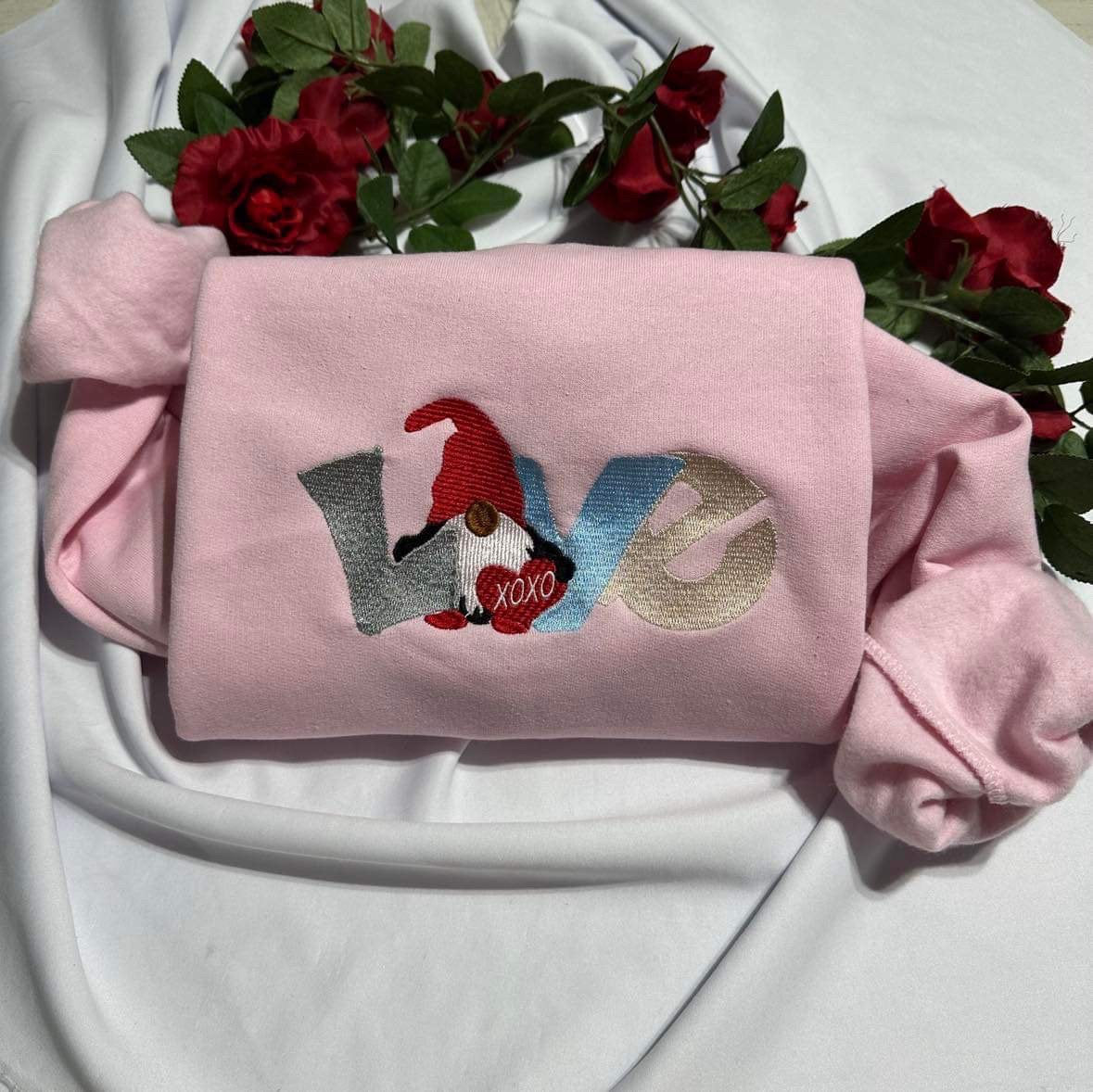 Gnome Valentine Embroidered Sweatshirt: Love Crewneck