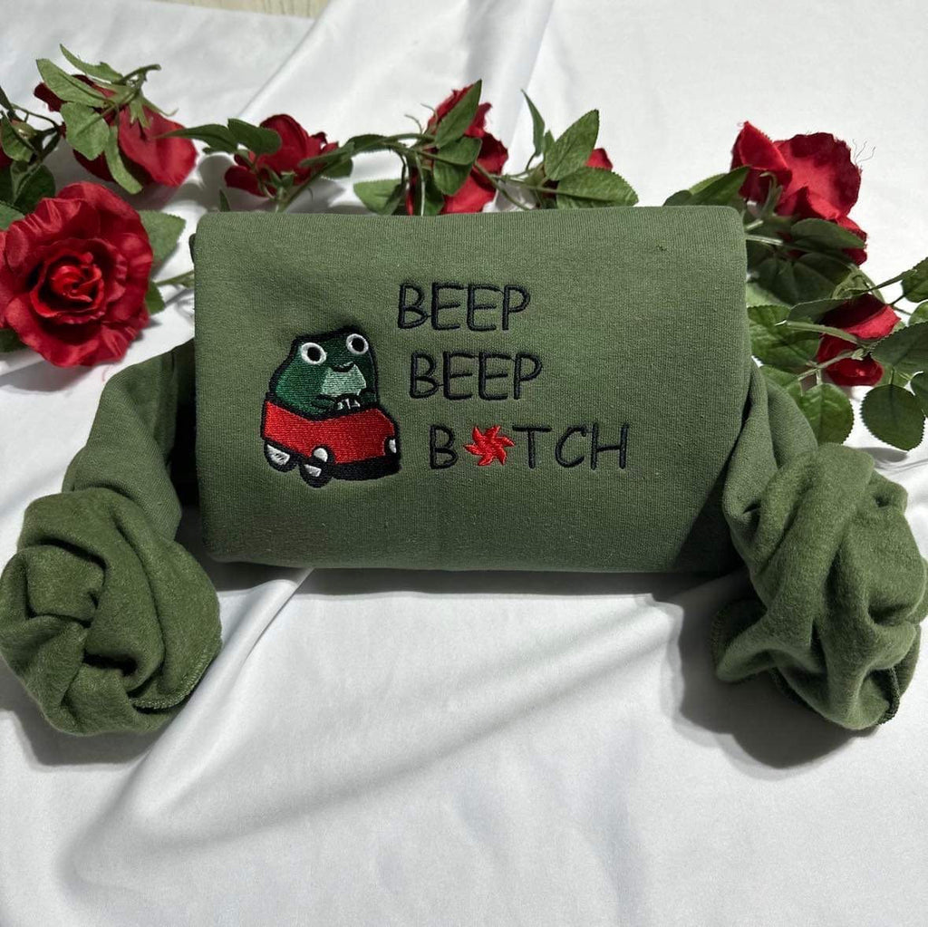 Funny Frog Embroidered Sweatshirt: 