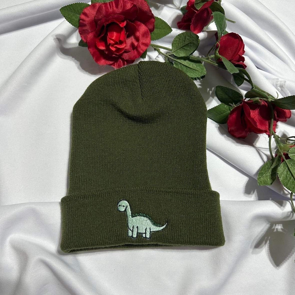 Dinasour Embroidered Beanie; Customizable Beanie for Her or Him