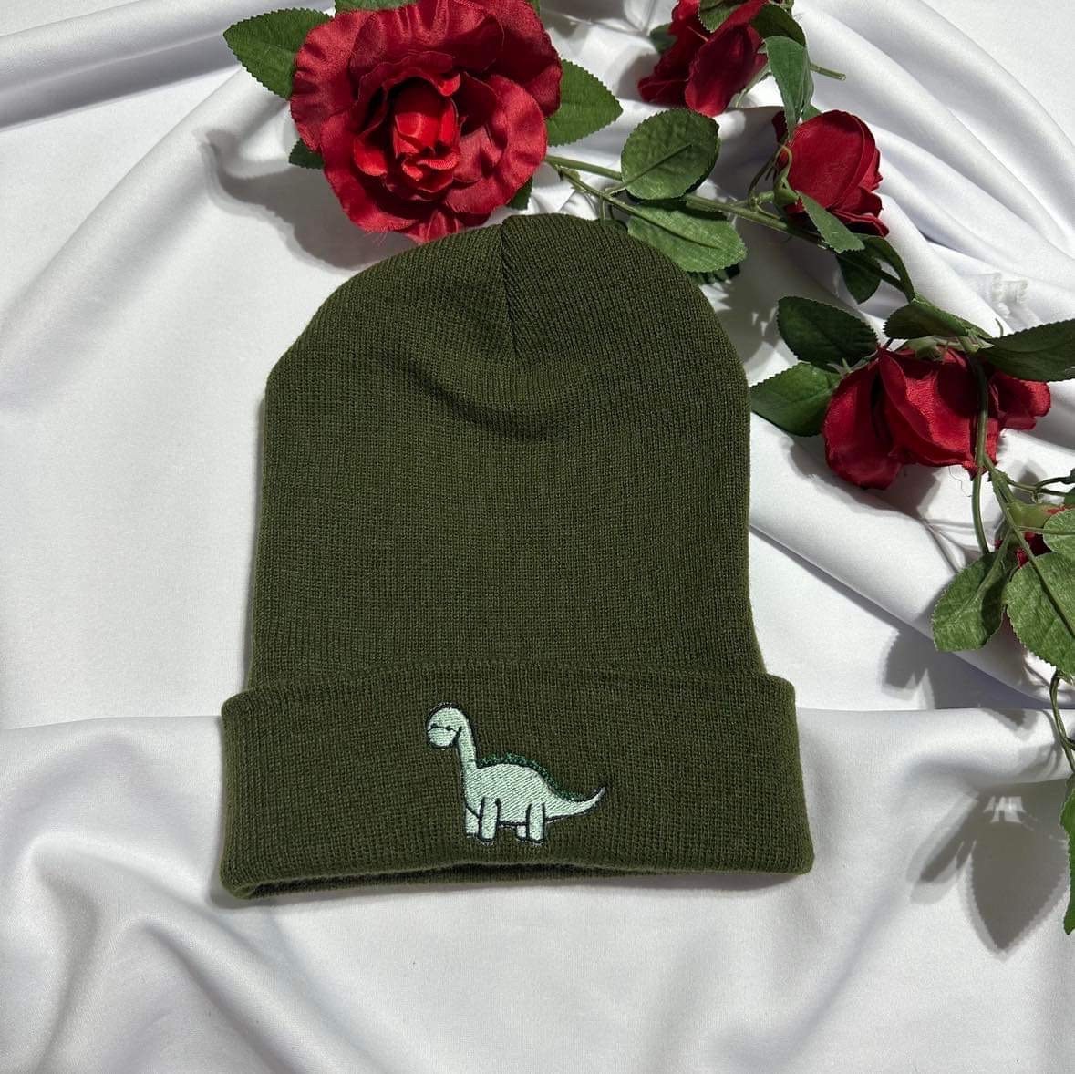 Dinasour embroidered beanie; beanie gift for her or him