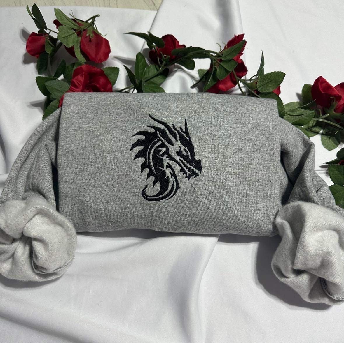 Dragon Embroidered Sweatshirt: Fantasy Crewneck, Dragon Lover Gift