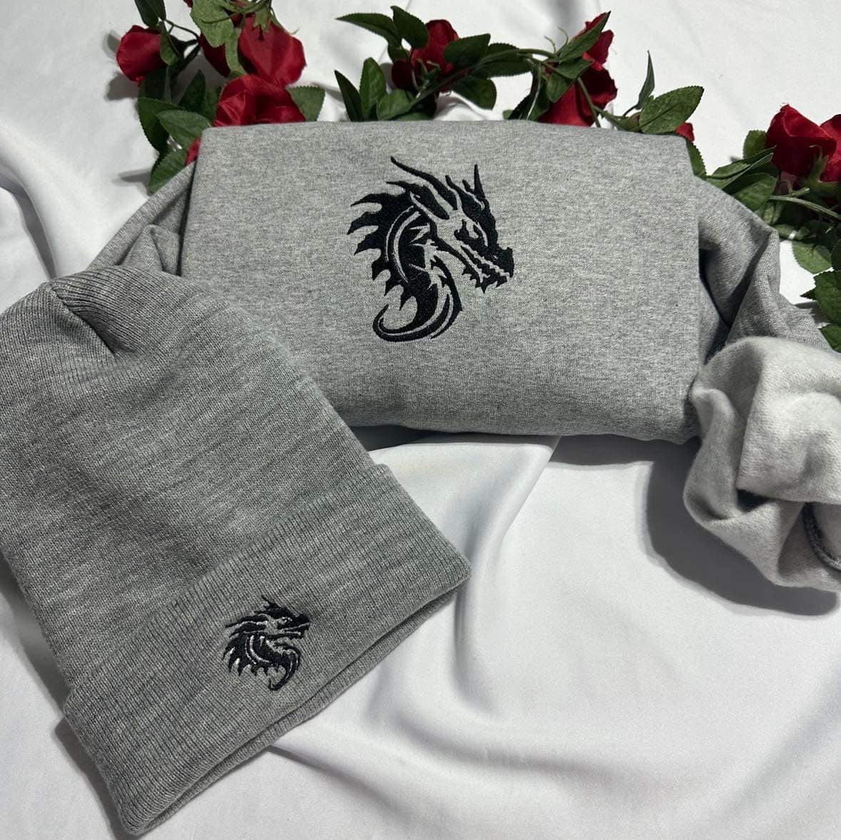 Dragon Embroidered Sweatshirt: Fantasy Crewneck, Dragon Lover Gift
