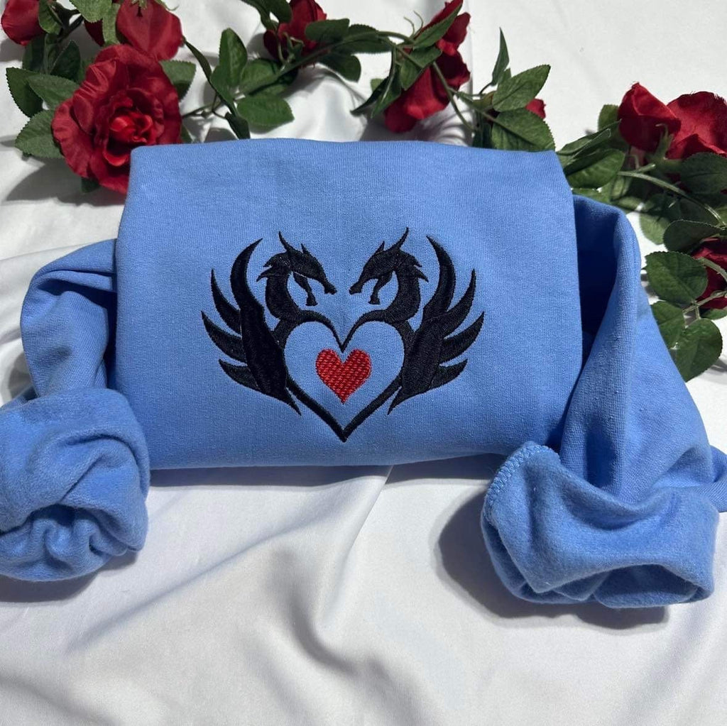 Embroidered Valentine Dragon Sweatshirt; Dragon heart embroidered sweatshirt;  Valentine day gift for her