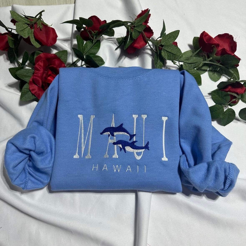 Embroidered Maui Hawaii Sweatshirt: Island Vibes Gift