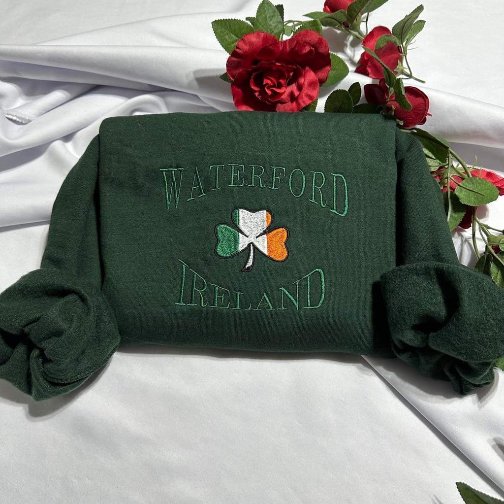 Embroidered Waterford Ireland Sweatshirt: St. Patrick's Day Crewneck