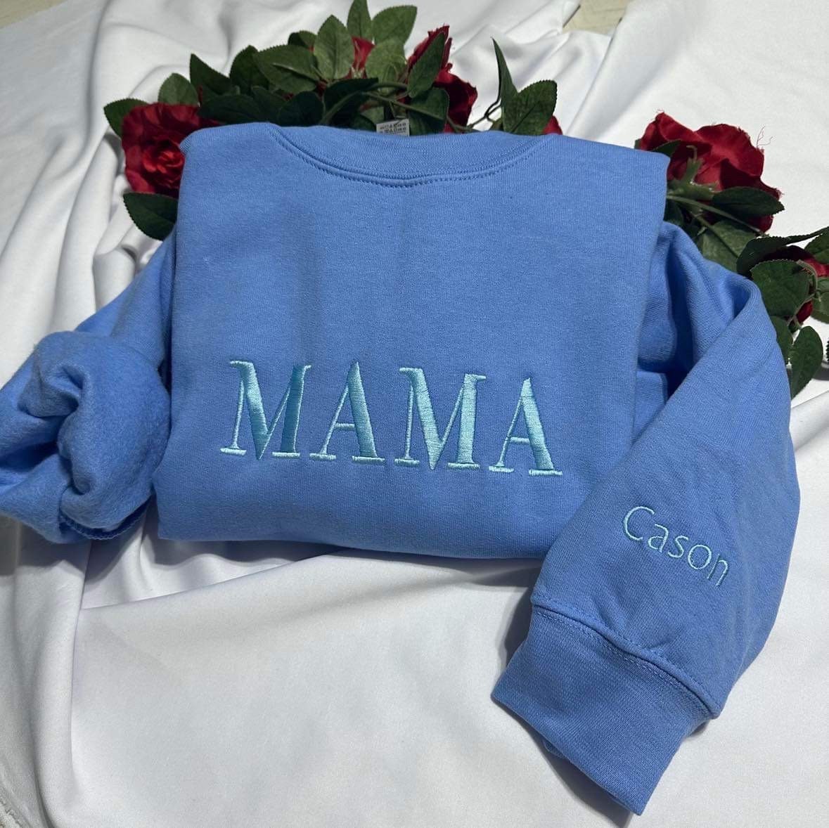 Embroidered MAMA Sweatshirt; Monochromatic Mothers day Gift. Customizable Mama crewneck; Mothers Day Gift for her