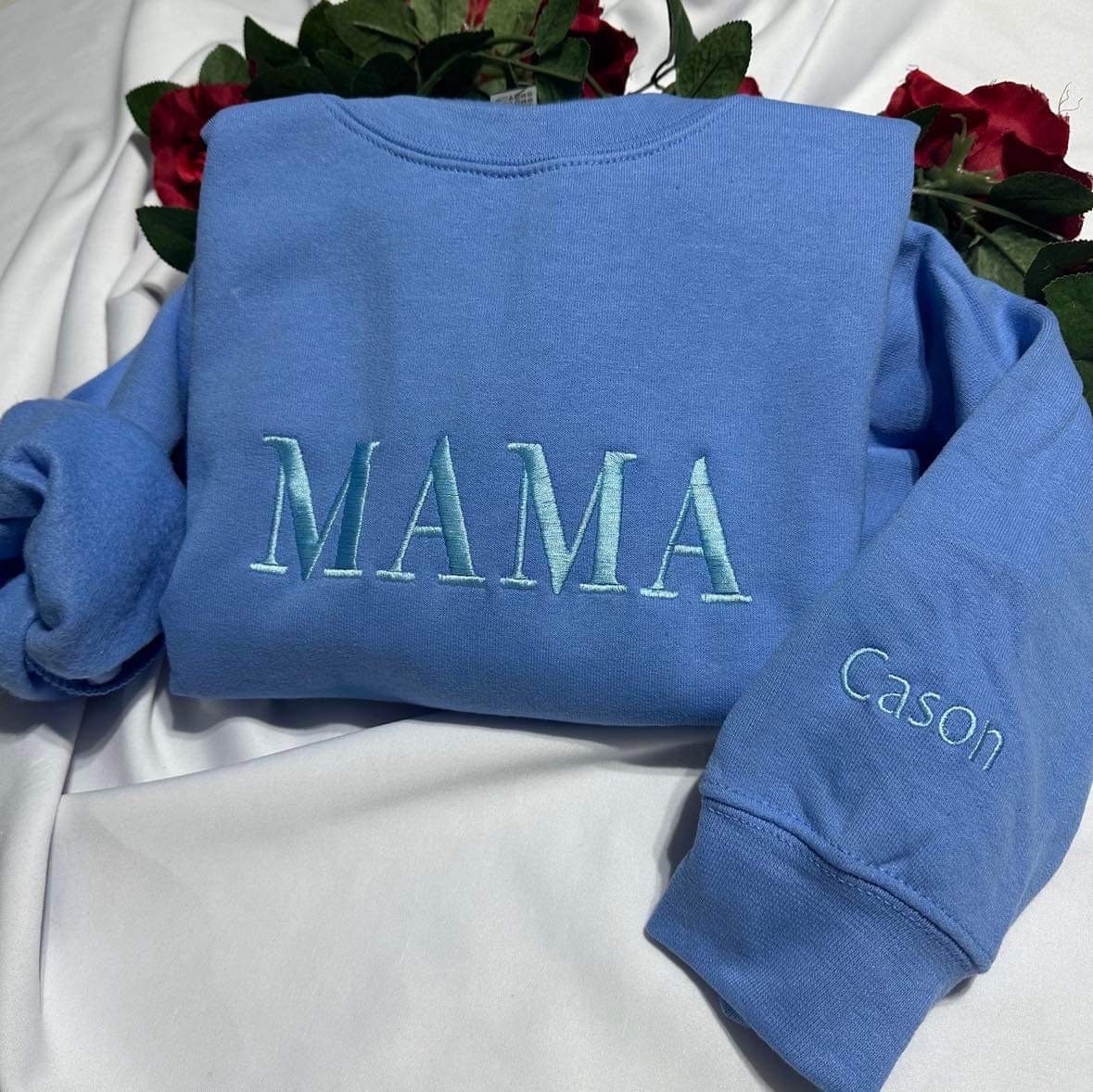 Personalized Mama with kids names embroidered on the sleeve crewneck; Mothers day Gift; minimalist cool mom sweatshirt