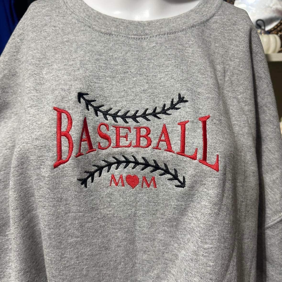 Baseball mom embroidered sweatshirt; Baseball lover gift for her/mom embroidered crewneck