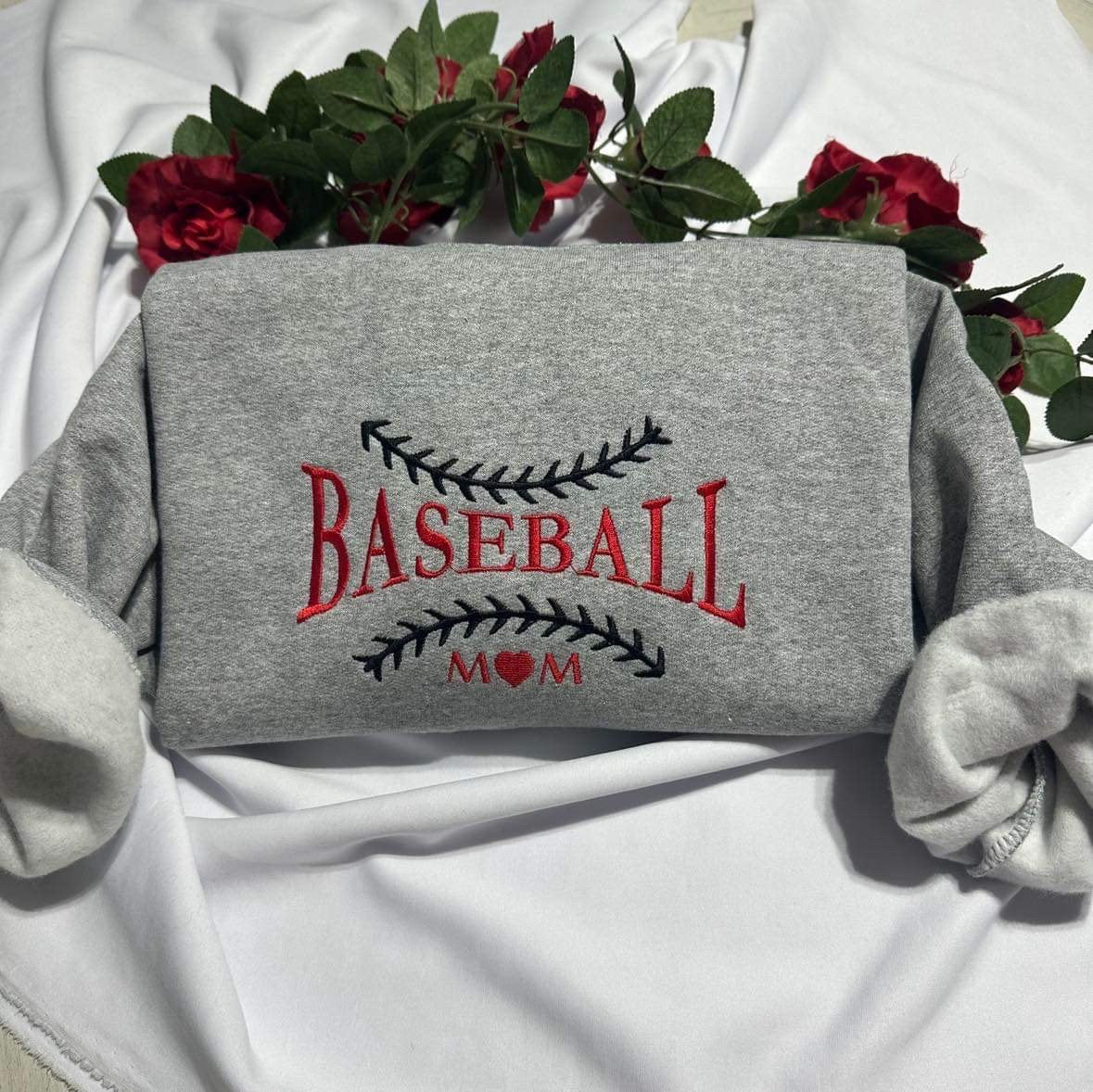 Baseball mom embroidered sweatshirt; Baseball lover gift for her/mom embroidered crewneck