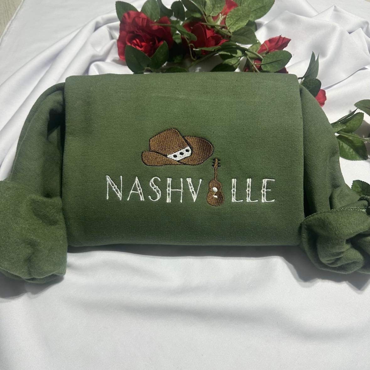 Embroidered Nashville Sweatshirt: Retro Cowboy Crewneck
