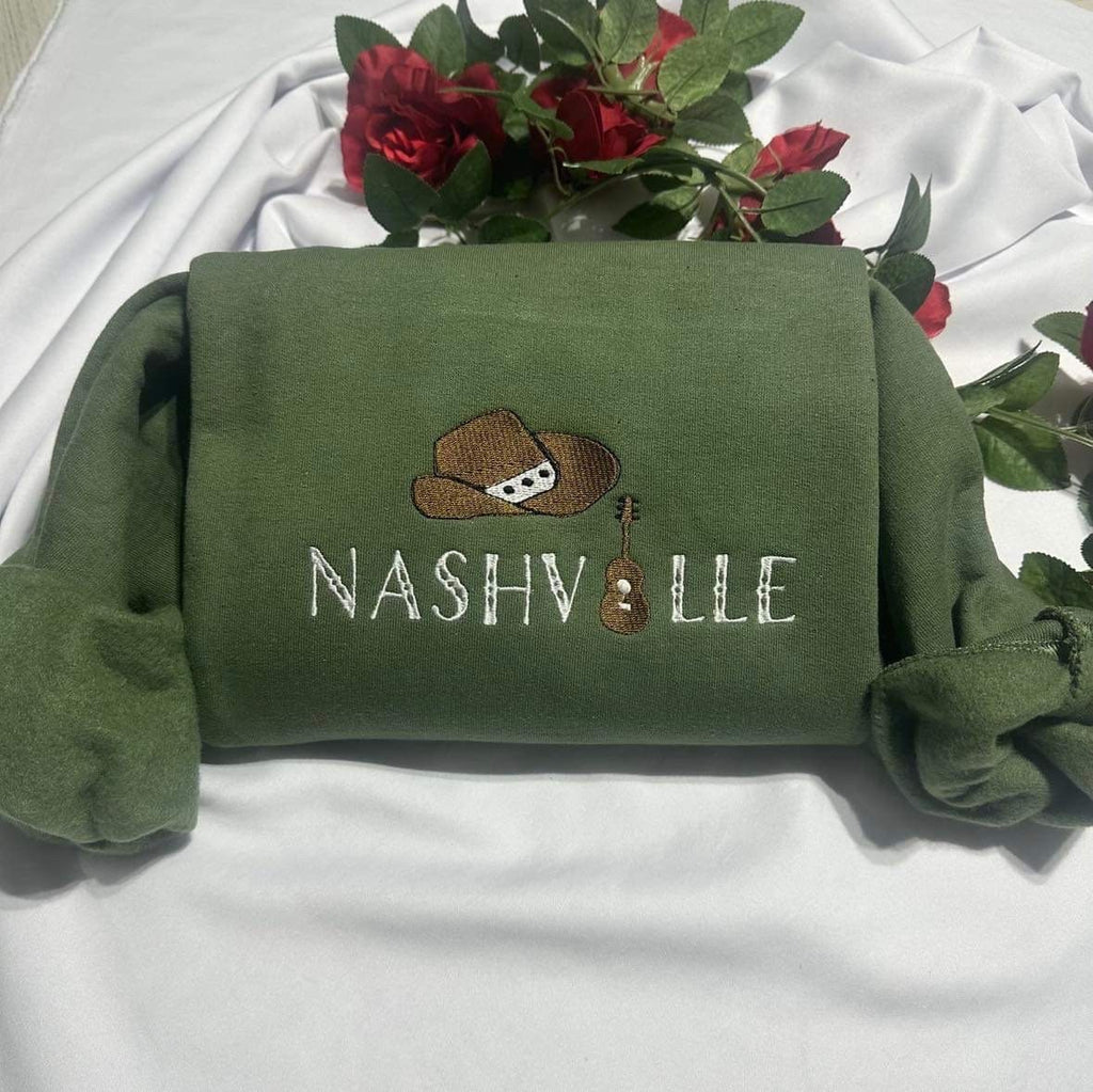 Embroidered Nashville Sweatshirt: Retro Cowboy Crewneck