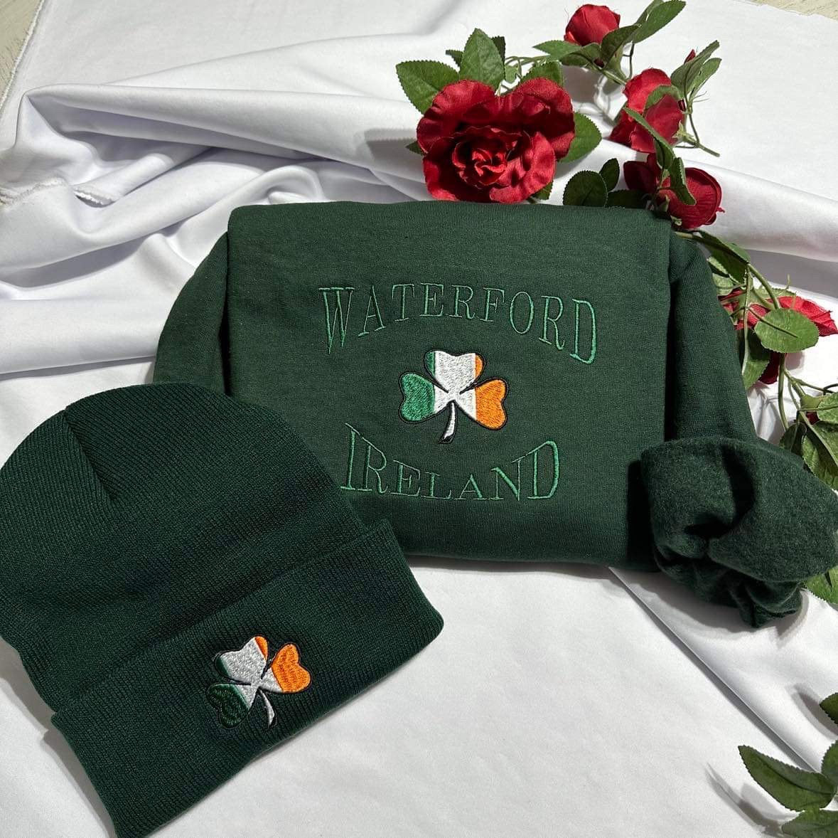 Ireland Flag embroidered beanie, Shamrock embroidered beanie