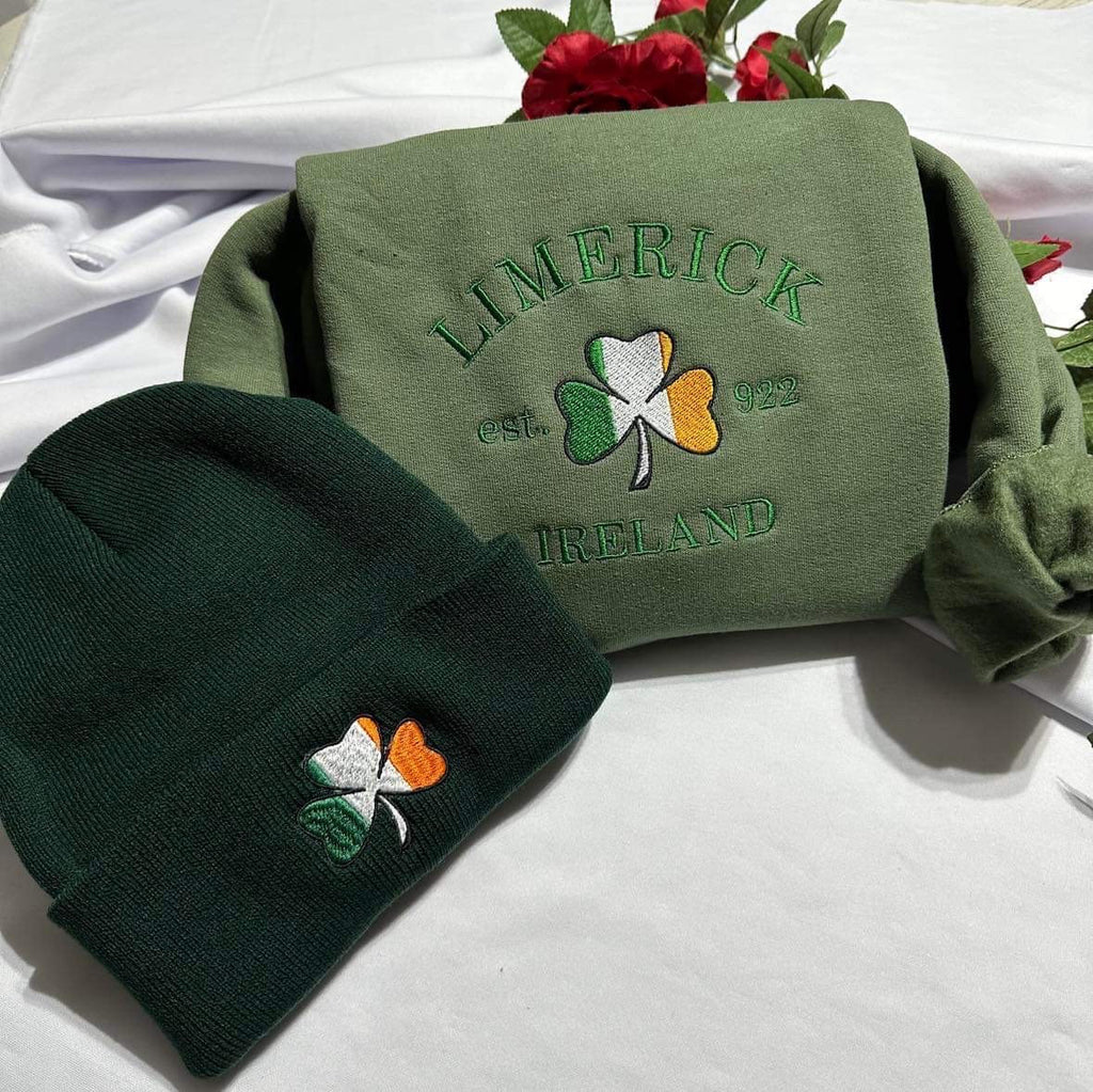 Embroidered Ireland Flag Beanie: Irish Shamrock Knit Cap
