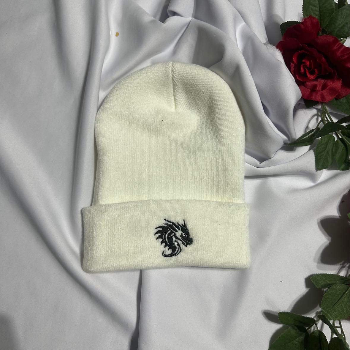 Dragon Embroidered Beanie: Fantasy Knit Winter Hat