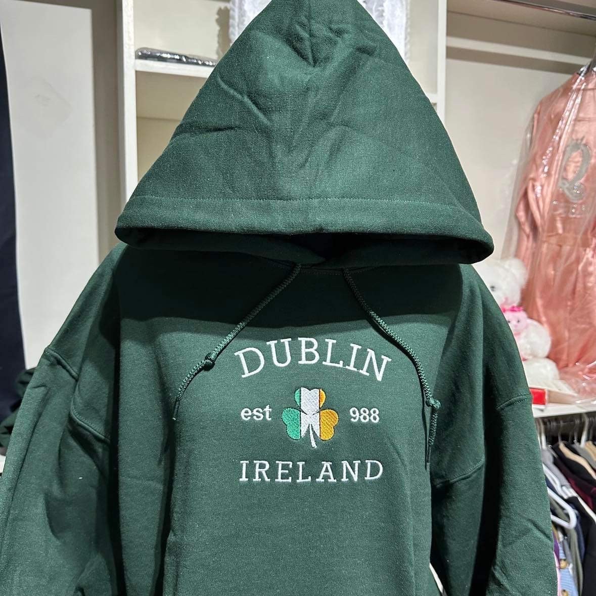 Dublin Ireland Embroidered Hoodie: Shamrock Flag, St. Patrick's Day Gift