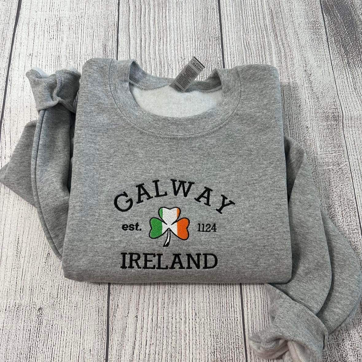 Galway Ireland embroidered sweatshirt; Ireland embroidered crewneck. Christmas gift for her/him; St. Patrick gifts.