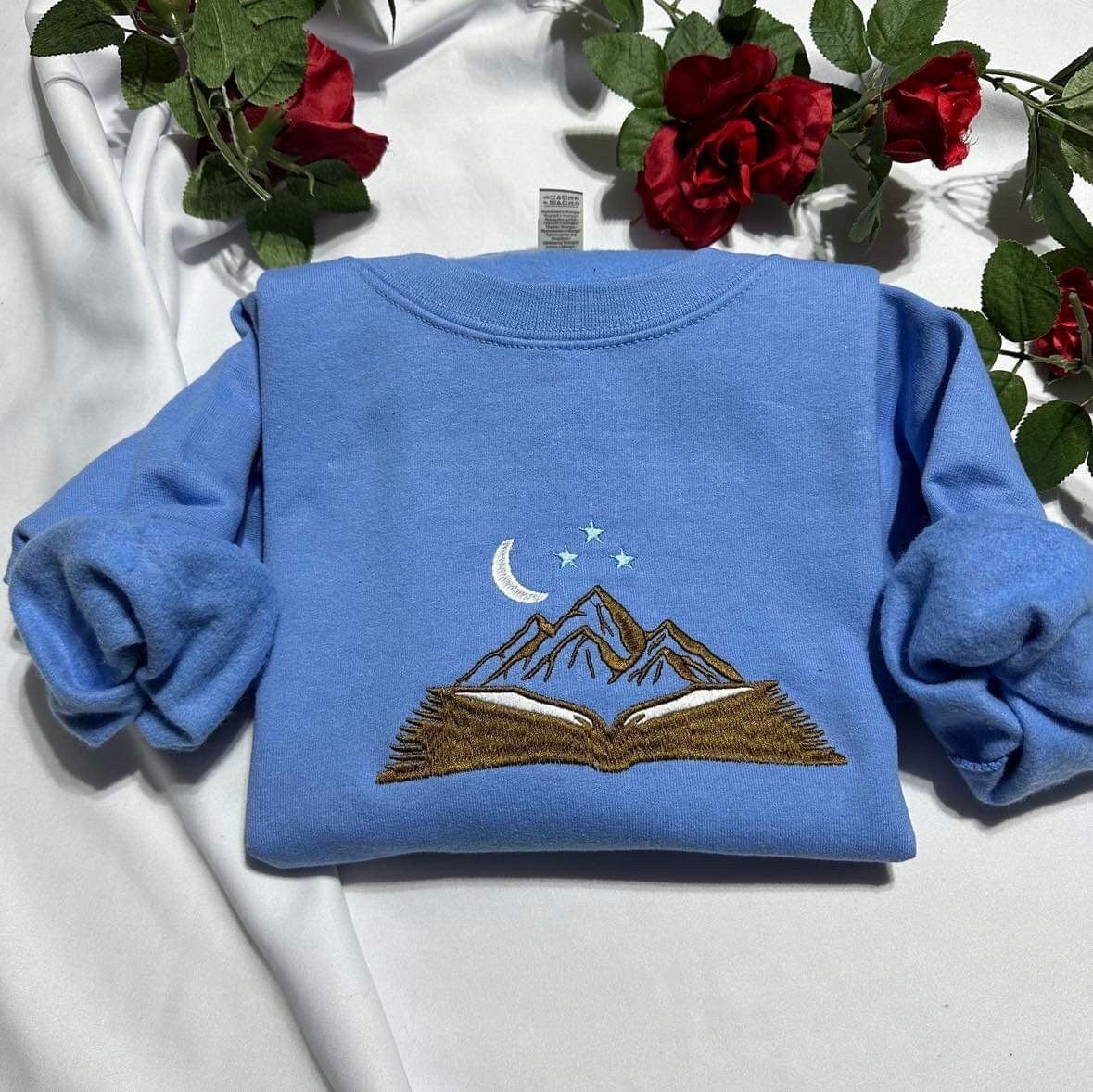 Book Embroidered Sweatshirt; City of Starlight Embroidered Crewneck, Open Book Aesthetic Hoodie, Teacher Mothers Day gift