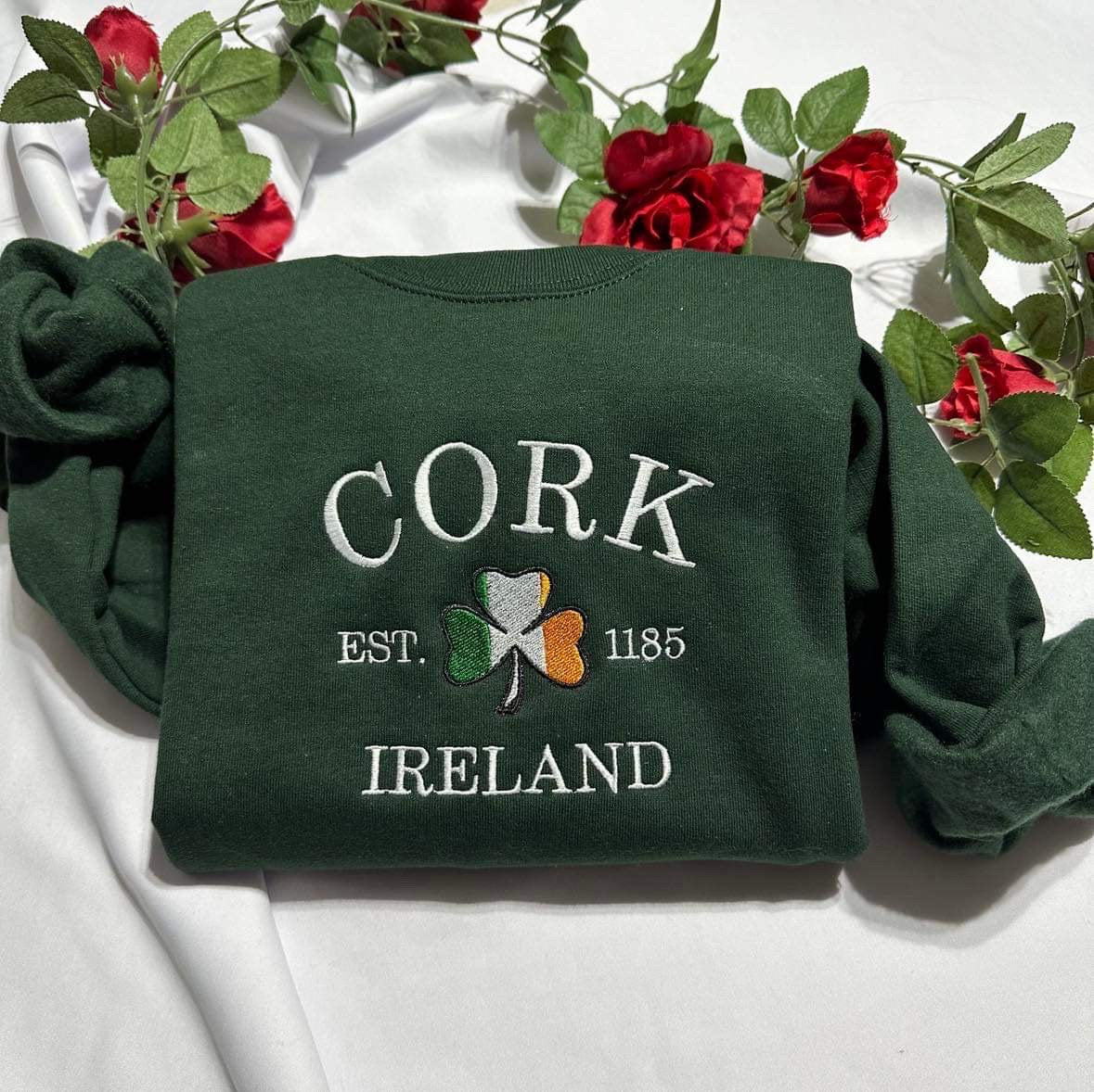 Cork Ireland Embroidered Sweatshirt: St. Patrick's Day Crewneck