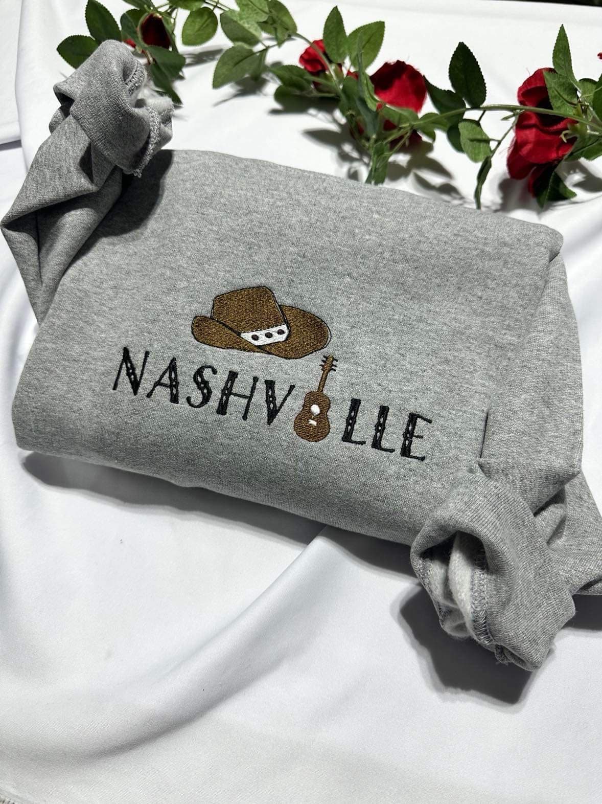 Embroidered Nashville Sweatshirt: Retro Cowboy Crewneck