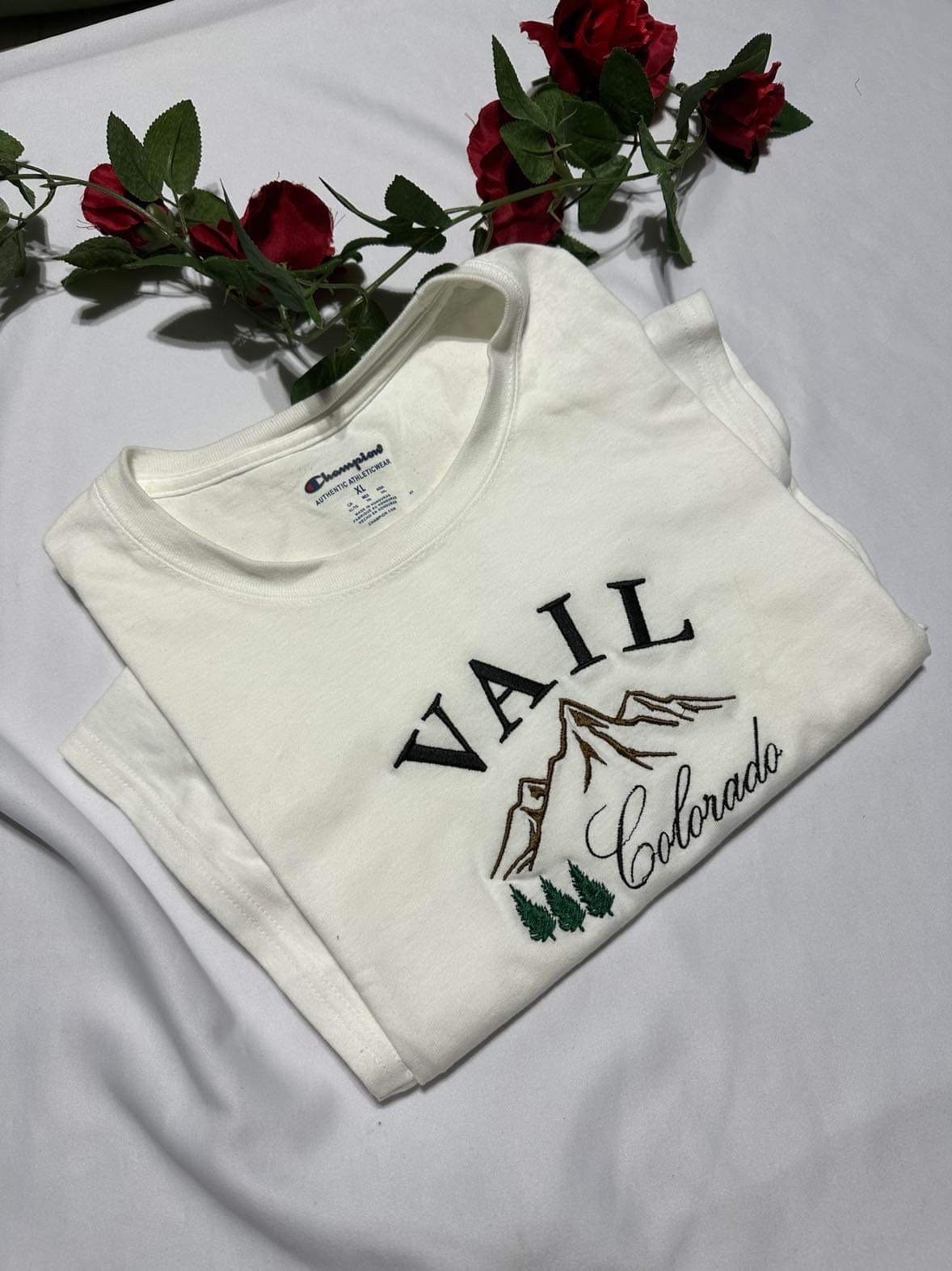 Vail Colorado embroidered T- Shirt; Vail Colorado embroidered T-shirt, unique holiday gift