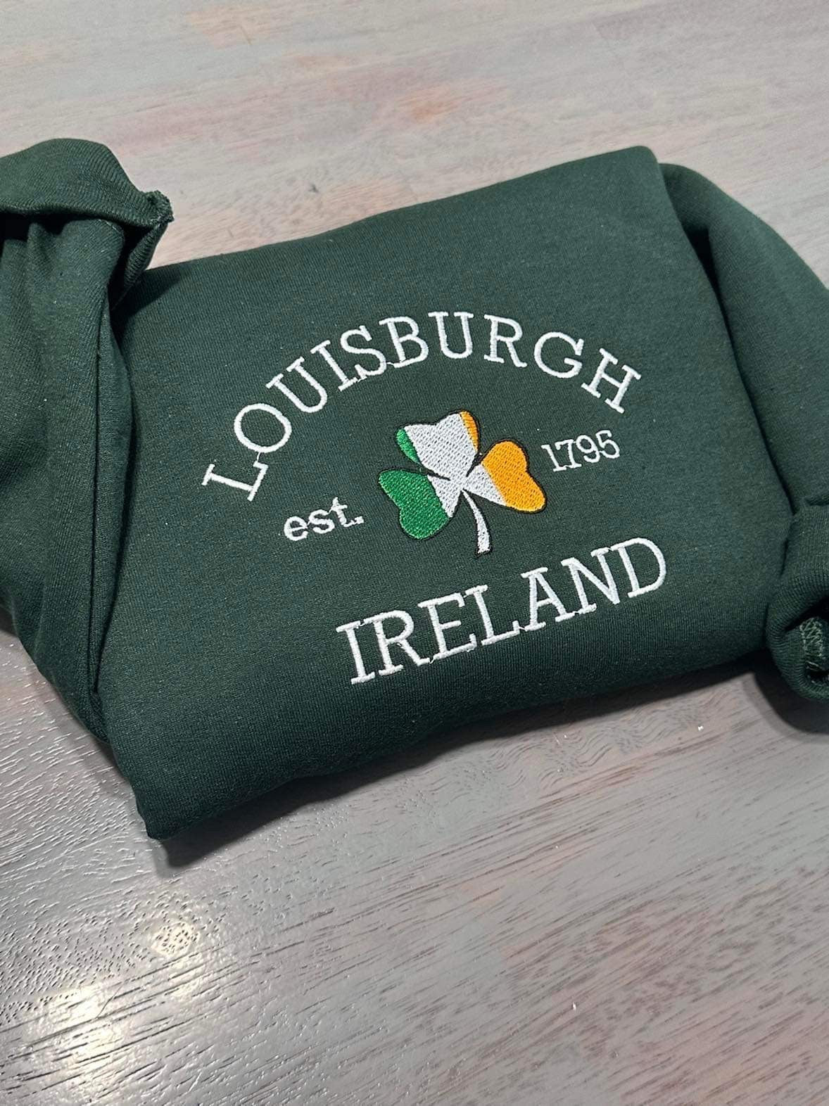 Louisburgh Ireland embroidered sweatshirt; Louisburgh embroidered crewneck gift for her/him; gift for mom