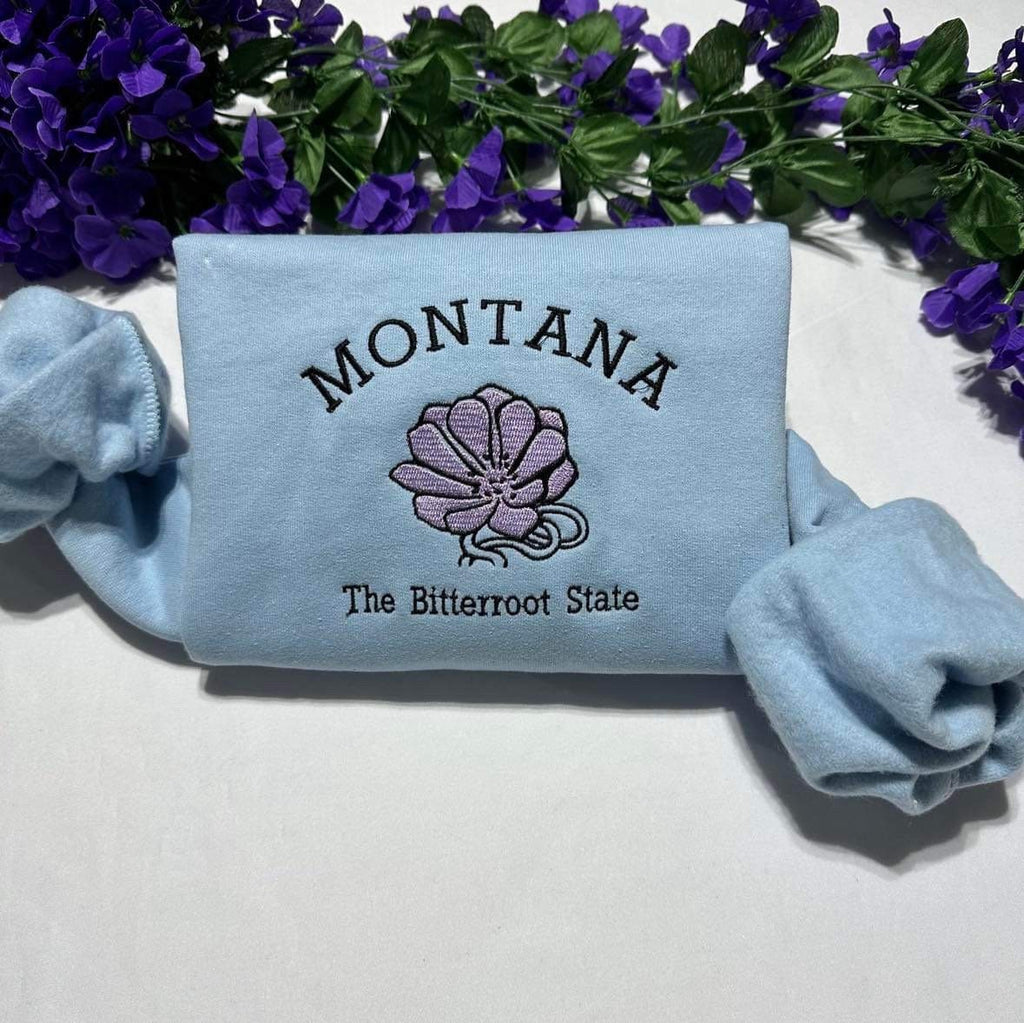 Embroidered Montana Sweatshirt: Bitterroot Flower, The Bitterroot State