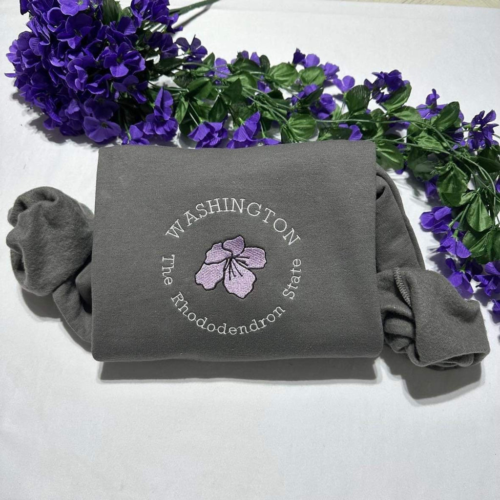 Embroidered Rhododendron Sweatshirt - Washington State Flower Crewneck