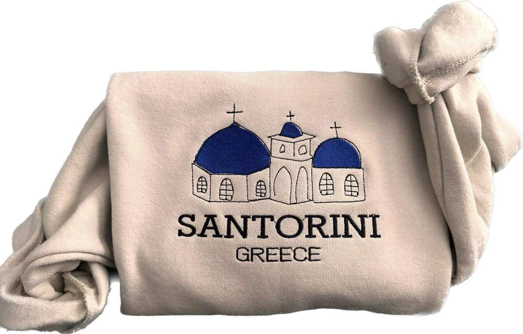 Embroidered Santorini Greece Sweatshirt: Travel Souvenir Crewneck