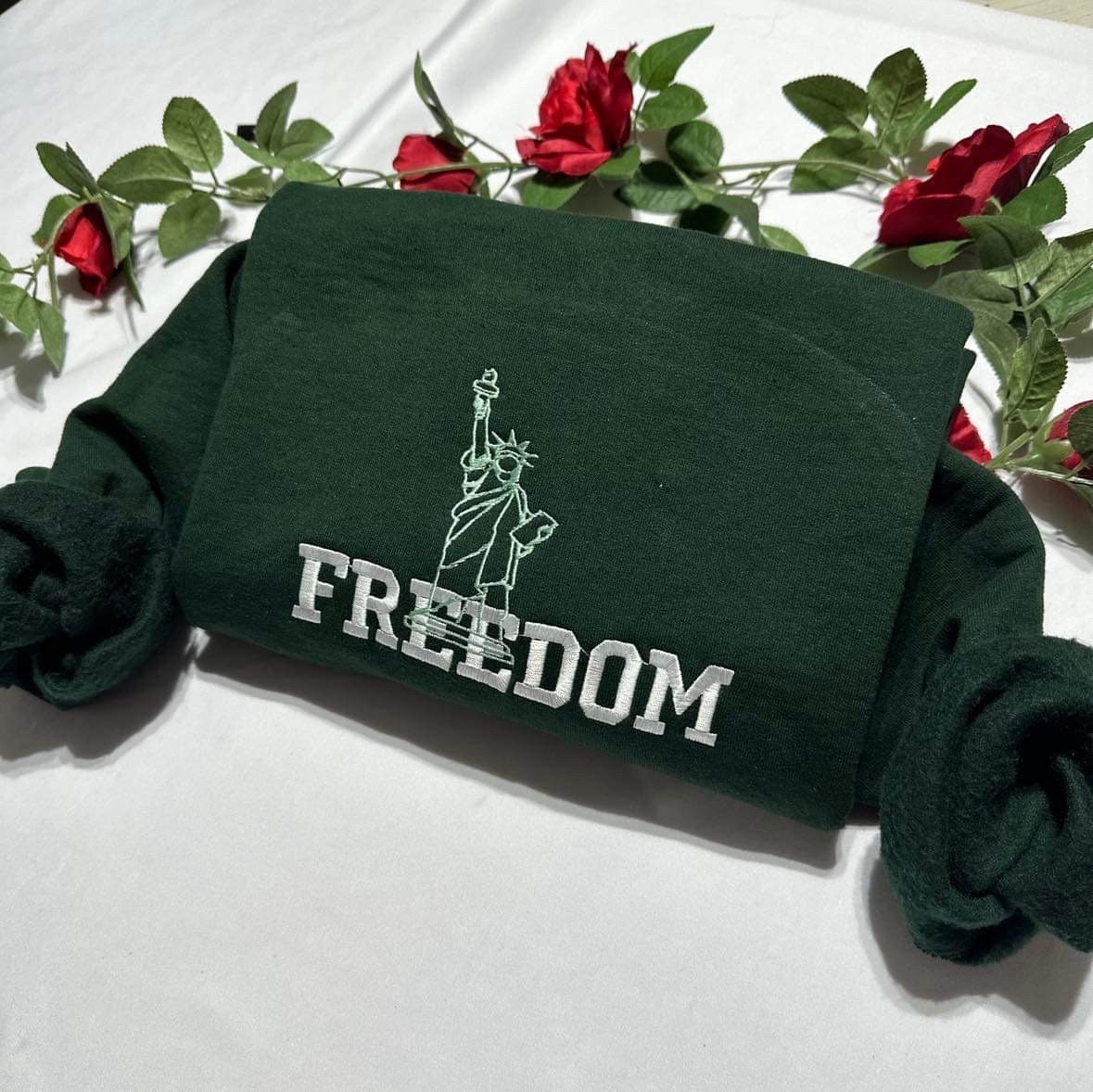 Statue of Liberty Embroidered Sweatshirt: Freedom Patriotic Design