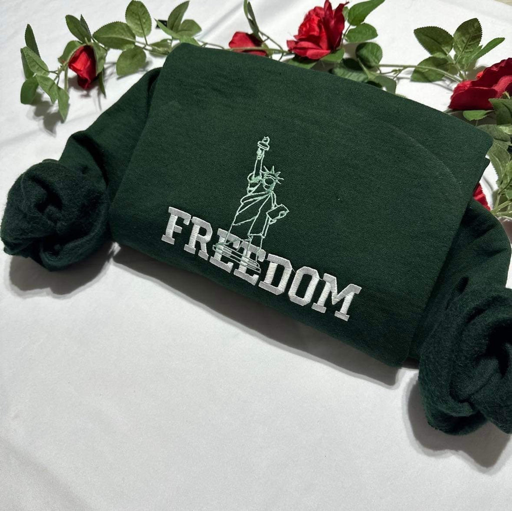 Statue of Liberty Embroidered Sweatshirt: Freedom Patriotic Design