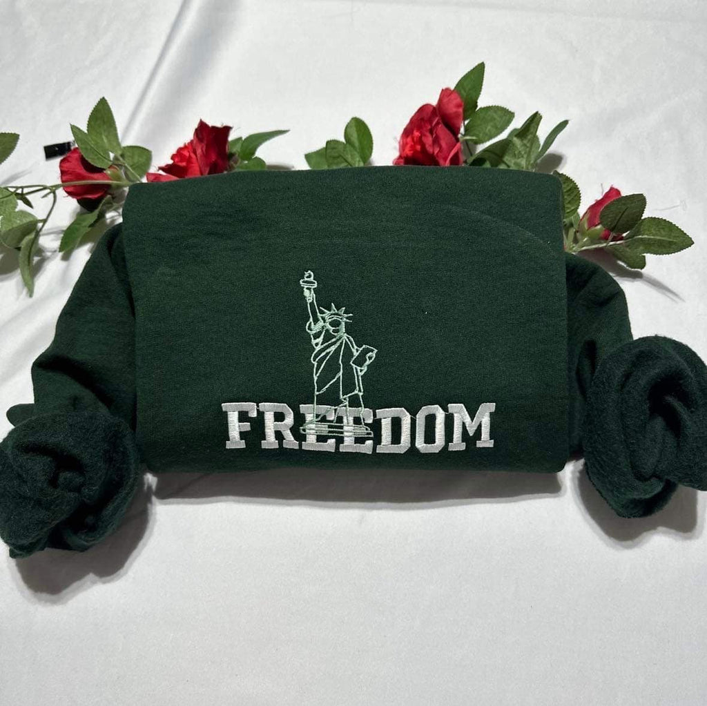 Statue of Liberty Embroidered Sweatshirt: Freedom Patriotic Design