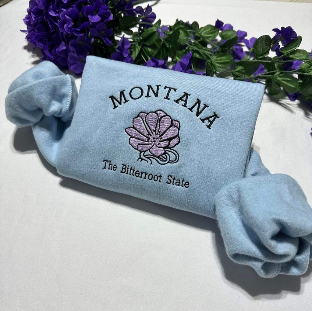 Embroidered Montana Sweatshirt: Bitterroot Flower, The Bitterroot State