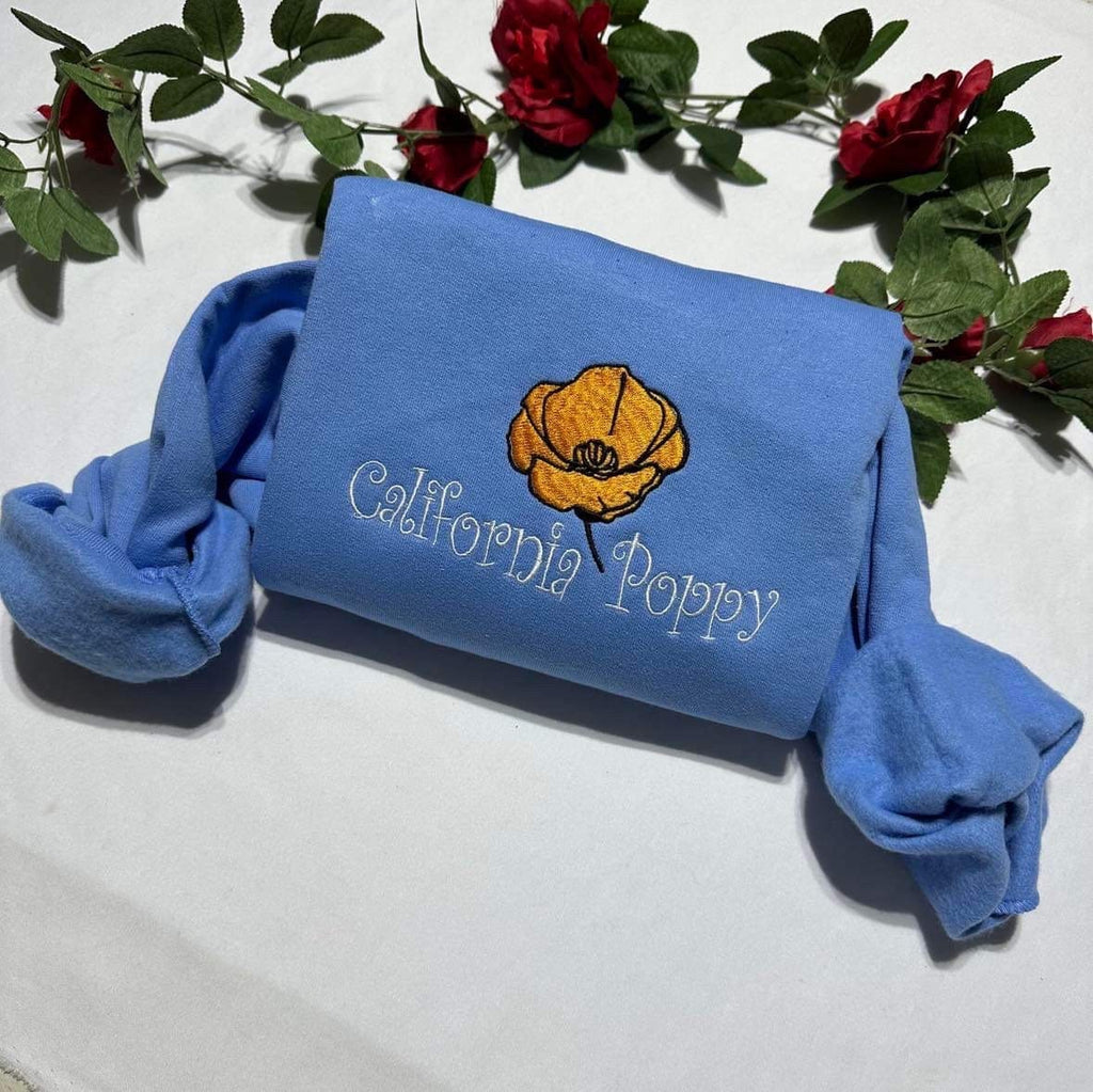 Embroidered California Poppy Sweatshirt: State Flower Crewneck