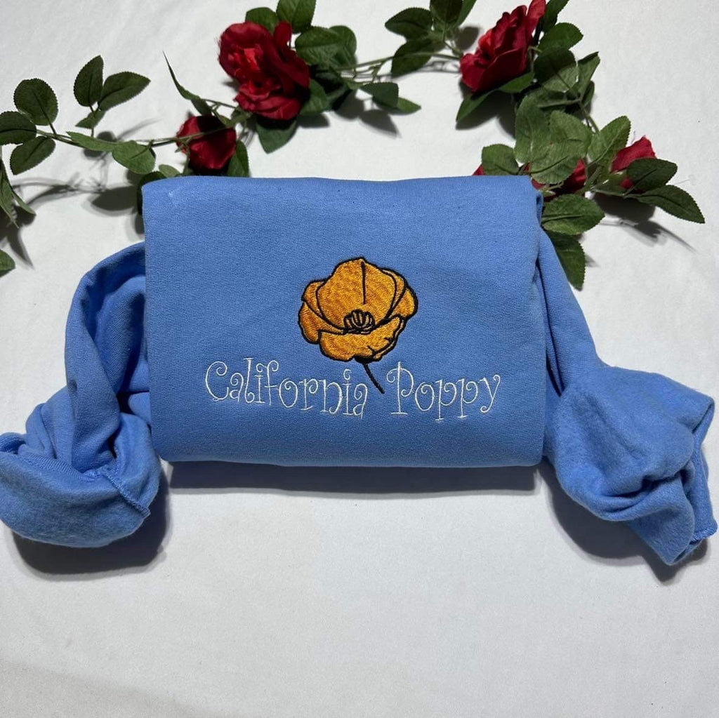 Embroidered California Poppy Sweatshirt: State Flower Crewneck