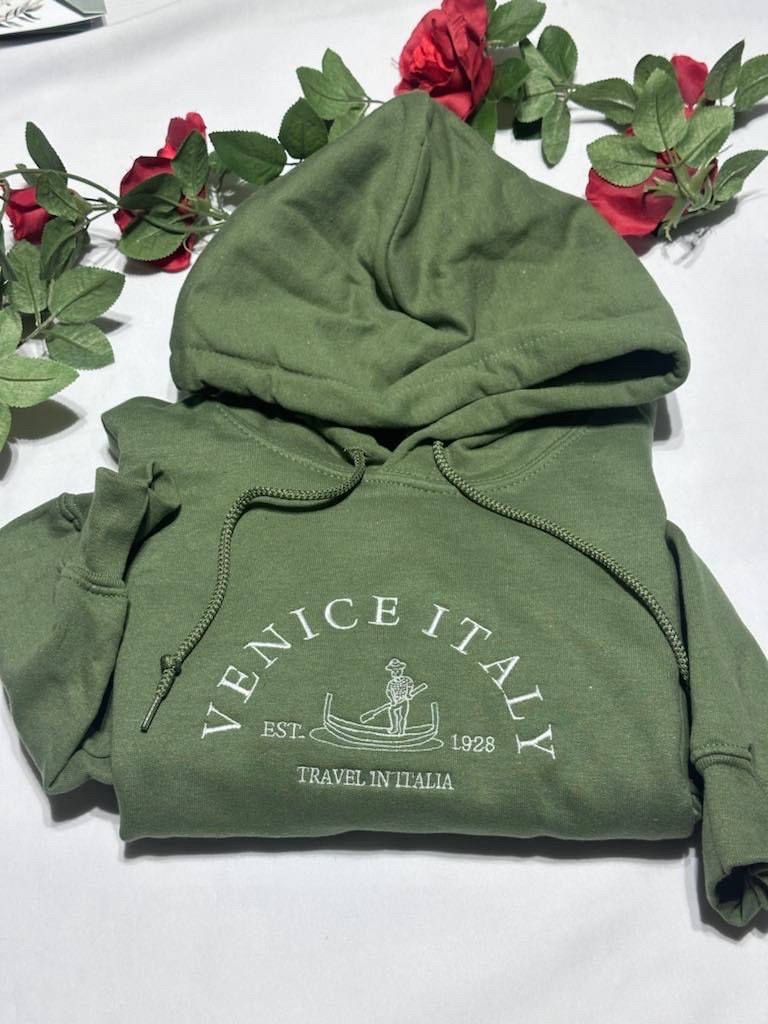 Venice Italy Embroidered Hoodie: Travel Sweatshirt
