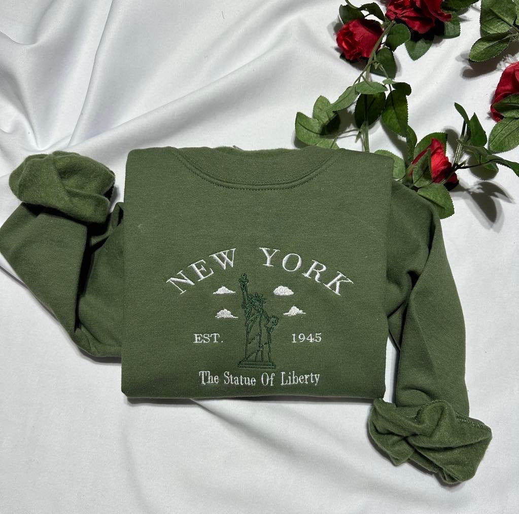 Embroidered New York Sweatshirt: Statue of Liberty Crewneck