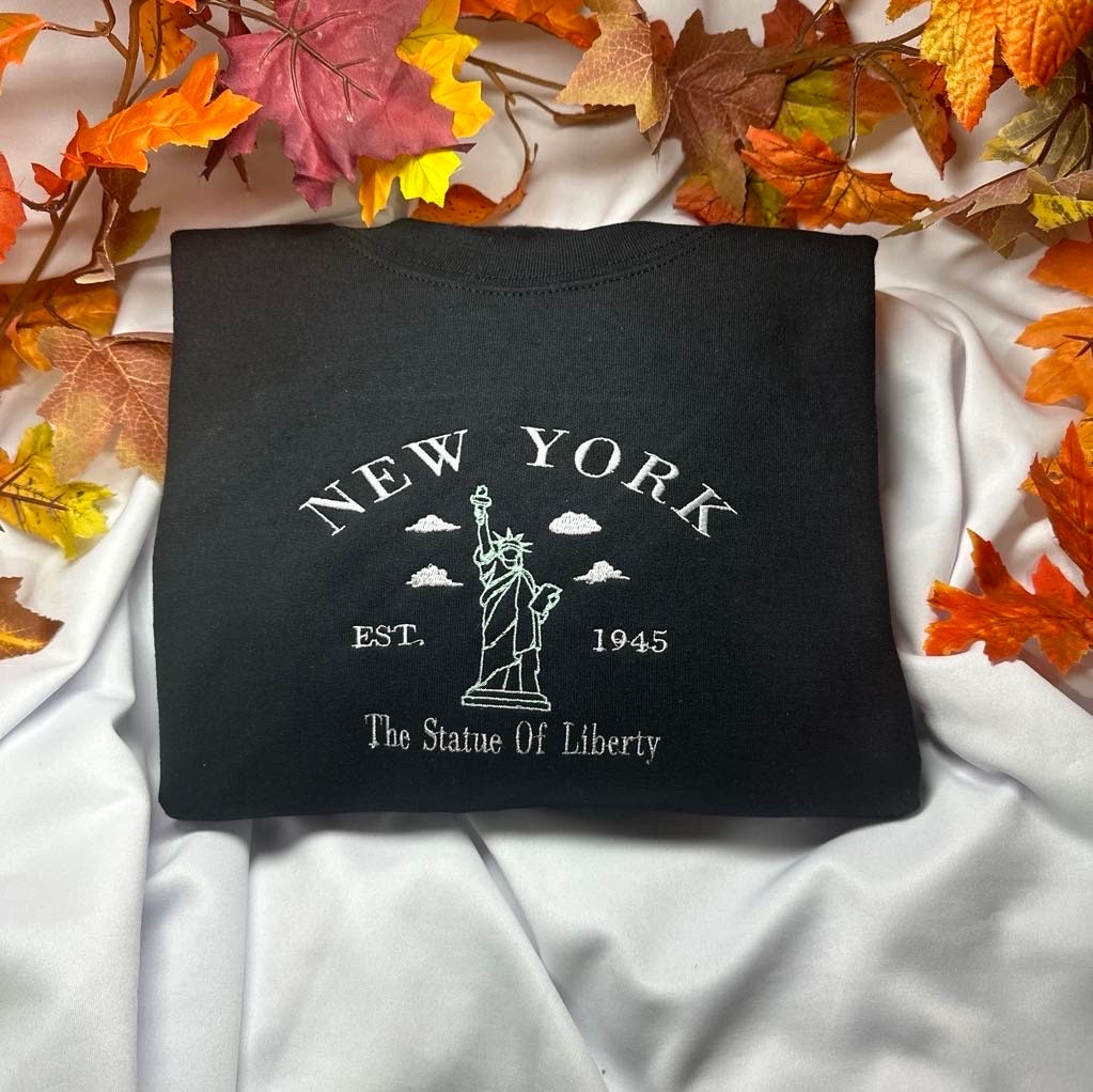 New York embroidered sweatshirt; New York Statue of Liberty embroidered crewneck. NY lovers gift for her/him; gift for mom