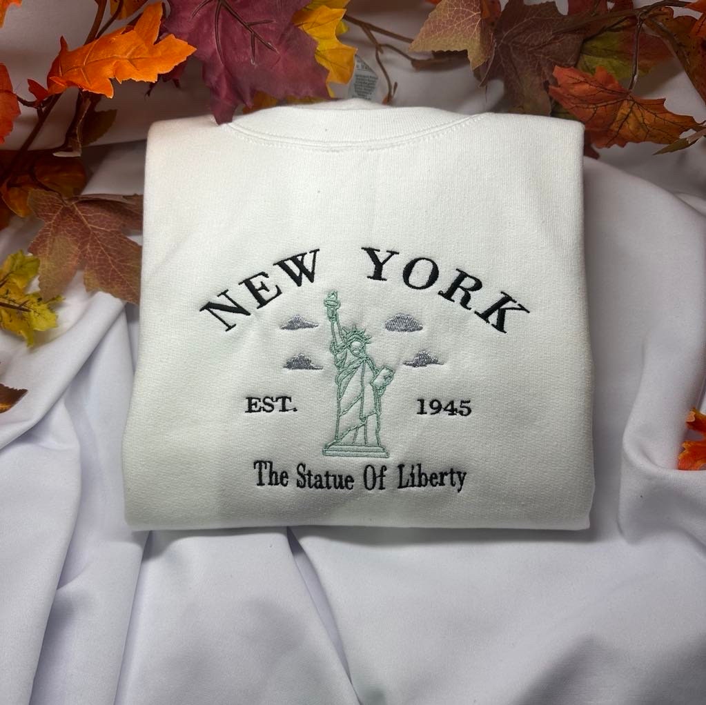 New York embroidered sweatshirt; New York Statue of Liberty embroidered crewneck. NY lovers gift for her/him; gift for mom