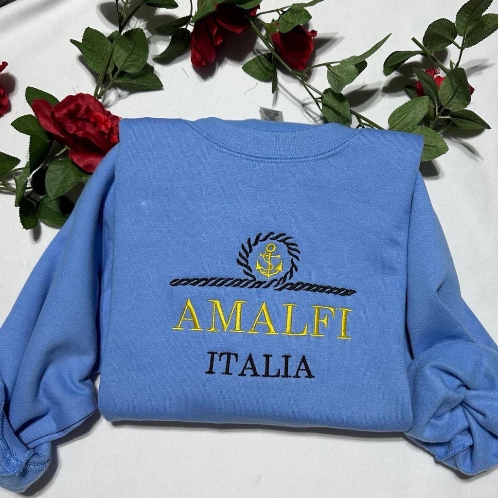 Amalfi Coast Embroidered Sweatshirt: Italy Travel Souvenir