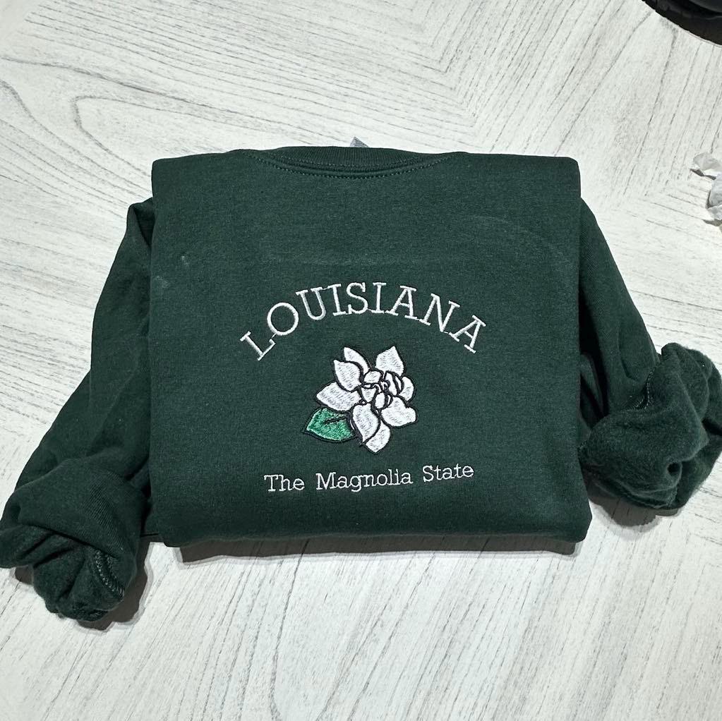 Louisiana the Magnolia State embroidered sweatshirt; Louisiana flower embroidered crewneck, unique holiday gift