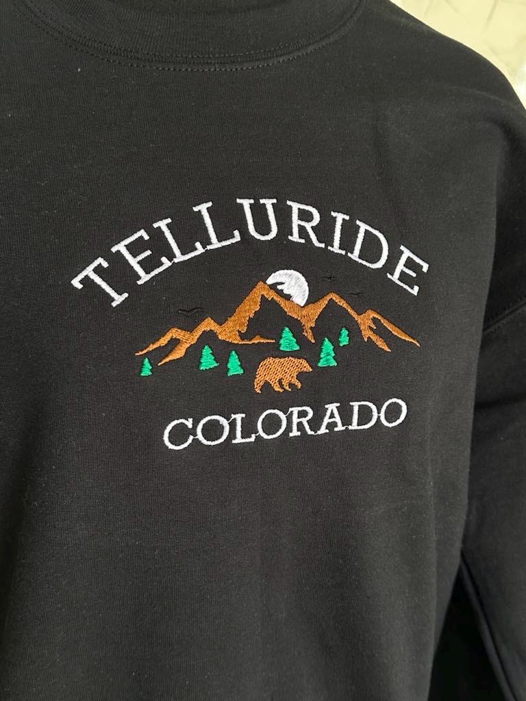 Embroidered Telluride Colorado Sweatshirt: Mountain Souvenir Gift