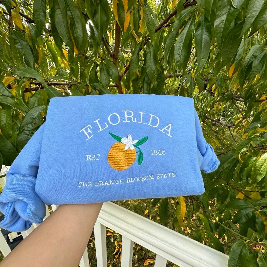 Embroidered Florida Sweatshirt: Orange Blossom State Crewneck