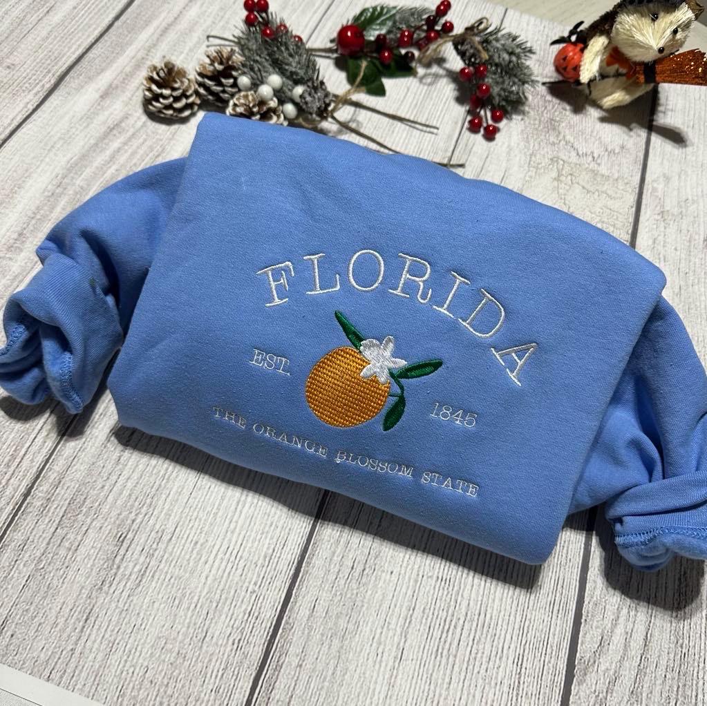 Embroidered Florida Sweatshirt: Orange Blossom State Crewneck