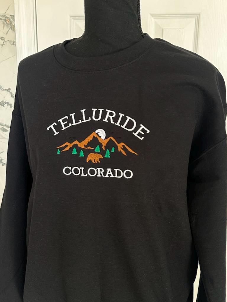 Embroidered Telluride Colorado Sweatshirt: Mountain Souvenir Gift