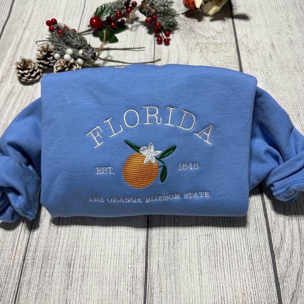 Embroidered Florida Sweatshirt: Orange Blossom State Crewneck