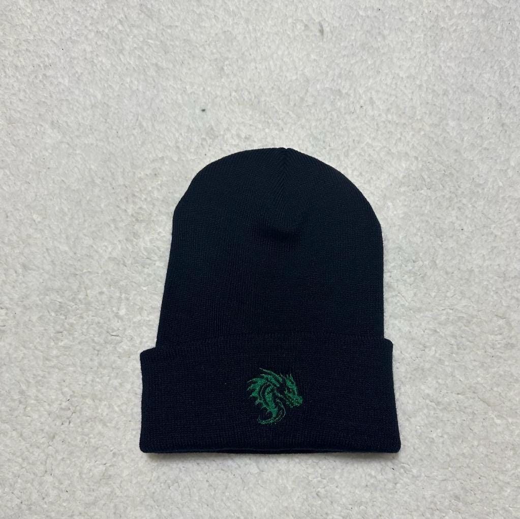 Dragon Embroidered Beanie: Fantasy Knit Winter Hat