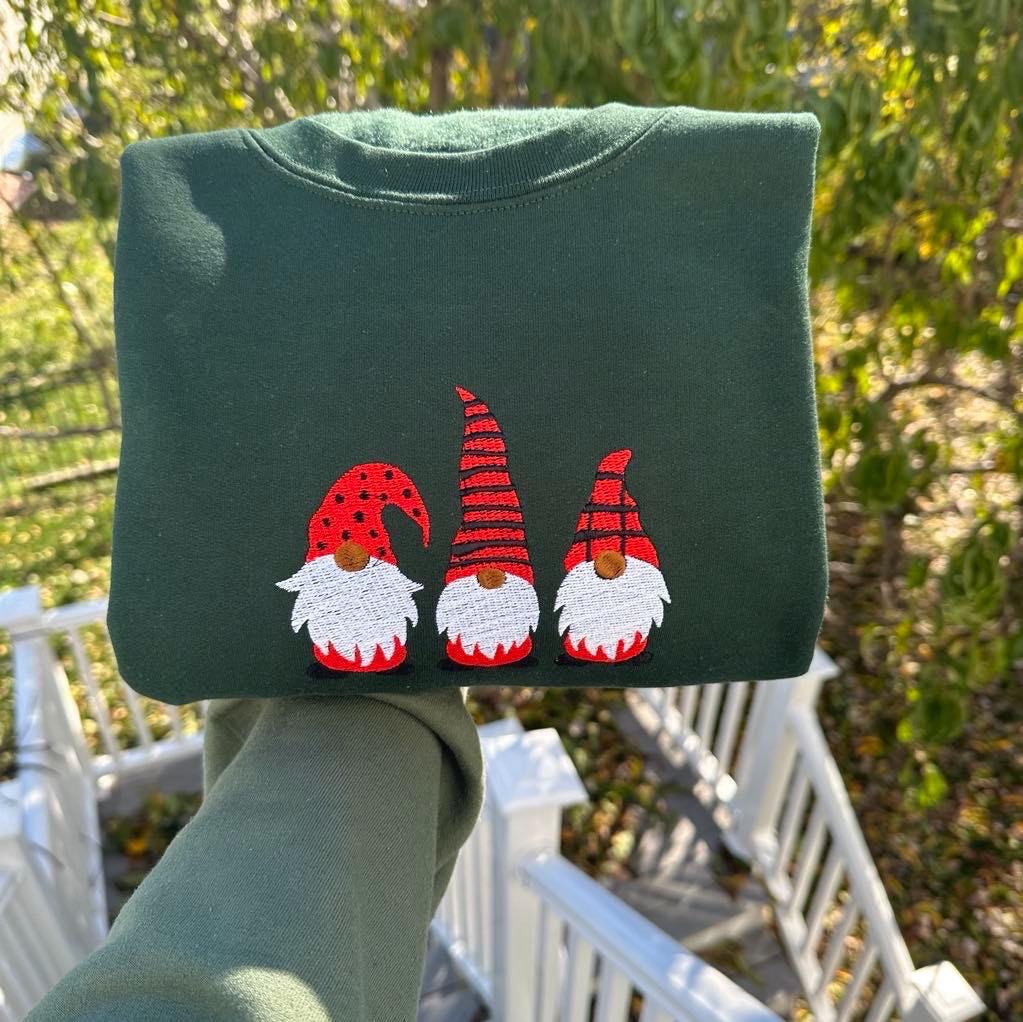 Christmas Gnomes embroidered crewneck; Gnomes embroidered sweatshirt;  Funny Christmas hoodie. Retro holiday gift for him/her