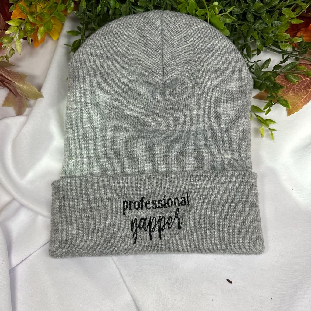 Professional Yapper Beanie: Embroidered Knit Statement Hat